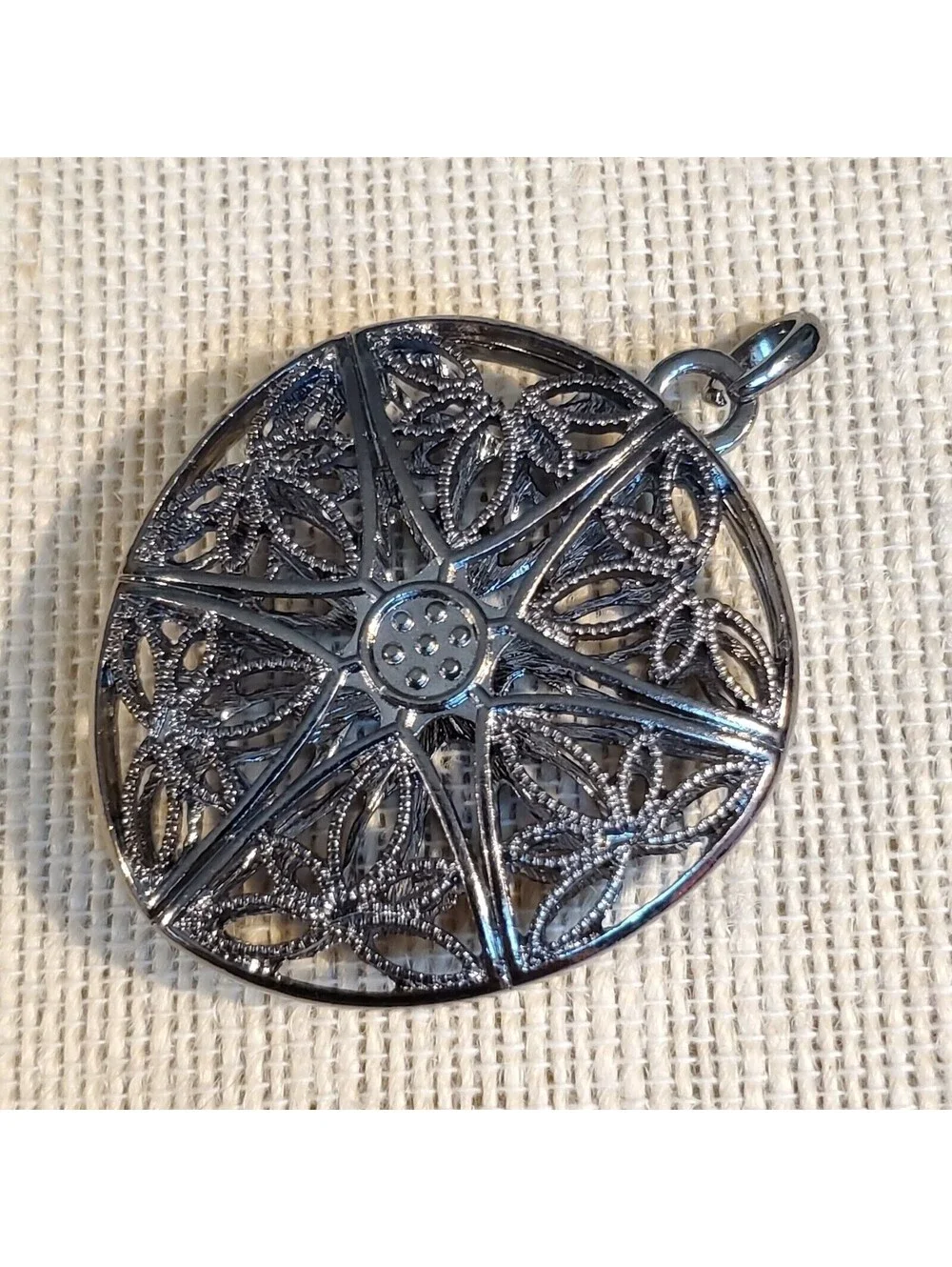 Art Deco Filigree Gunmetal Black Gray Large 62x46mm Pendant